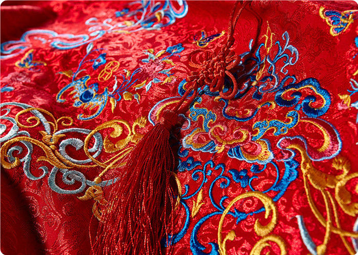 Ткани верхнего сегмента вышитые, красная китайская ткань платья венчания